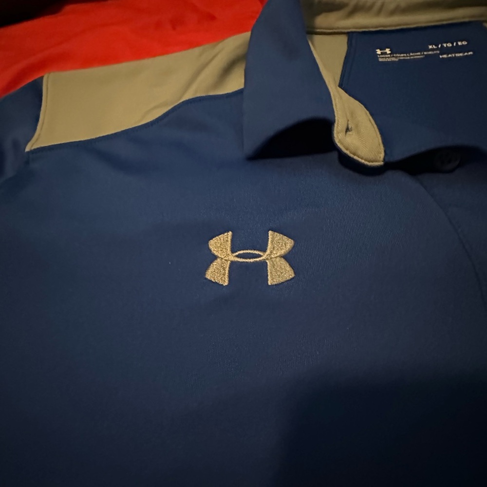Under Armour Men's Blue and Gray Polo Shirt - Picture 6 of 9